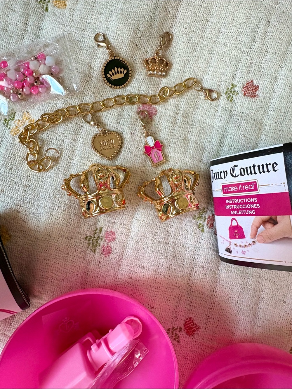 2X Juicy Couture Blind Boxes Gold Crown Charm Set with Pink Accents